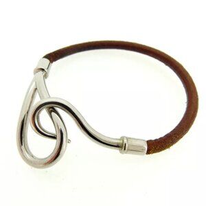 Hermes Bangle Bracelet Silver Brown Woman Authentic Used Y974